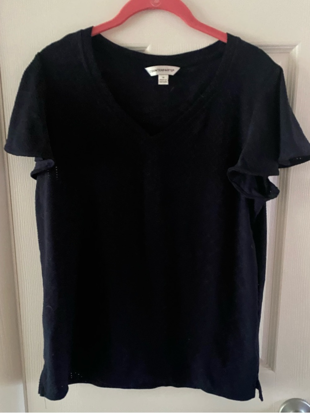 Counterparts Navy V-Neck Ruffle Sleeve Short Sleeve Top